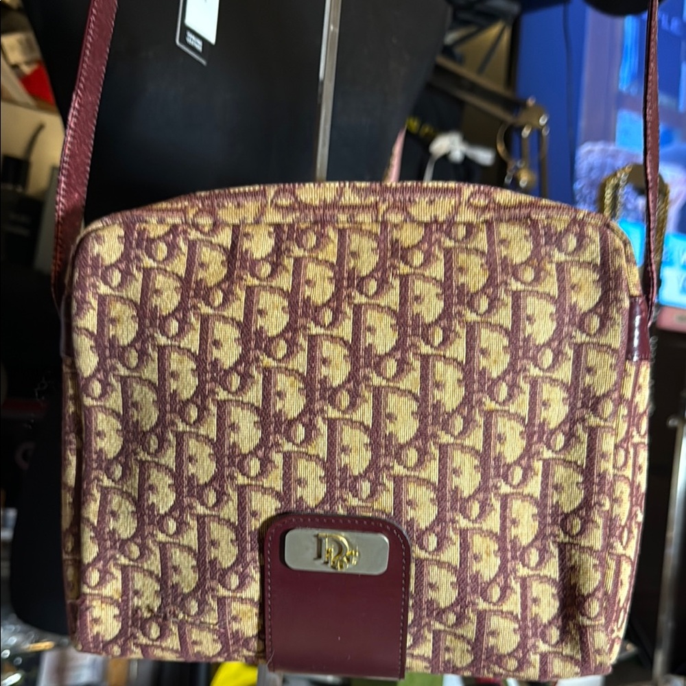 Dior Tan and Purple Shoulder Bag with Monogram Design - Picture 9 of 9